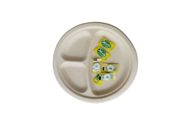 9" 3 Compartment Biodegradable Sugarcane Bagasse Plates