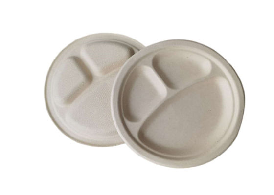 9" 3 Compartment Biodegradable Sugarcane Bagasse Plates