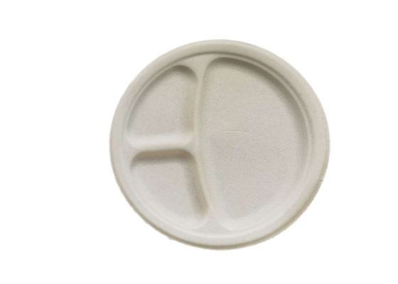 9" 3 Compartment Biodegradable Sugarcane Bagasse Plates