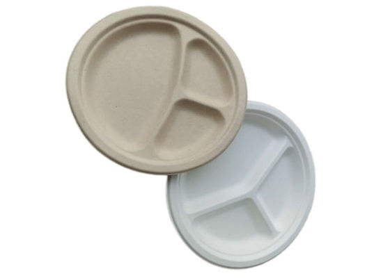 9" 3 Compartment Biodegradable Sugarcane Bagasse Plates