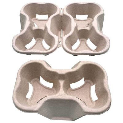 2 / 4 Disposable Biodegradable Paper Cup Carrier Tray , Cup Holders Natural Color