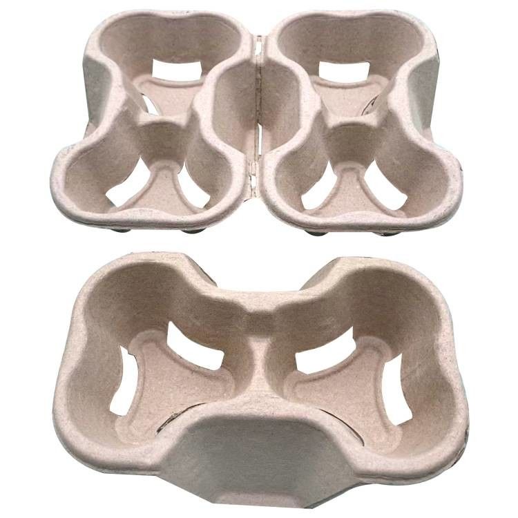 2 / 4 Disposable Biodegradable Paper Cup Carrier Tray , Cup Holders Natural Color